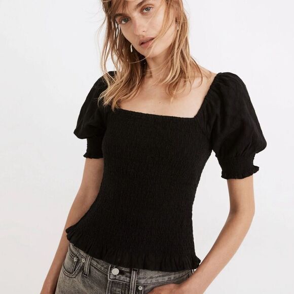 Madewell Lucia puff sleeve smocked blouse M - Picture 1 of 7